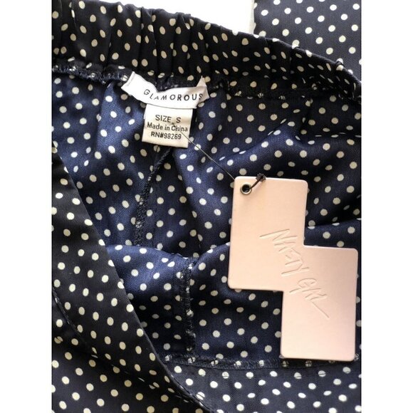 Glamorous Women's Navy Blue Polka Dot Up & Away Wide-Leg Pants Size S Nasty Gal - Picture 5 of 11